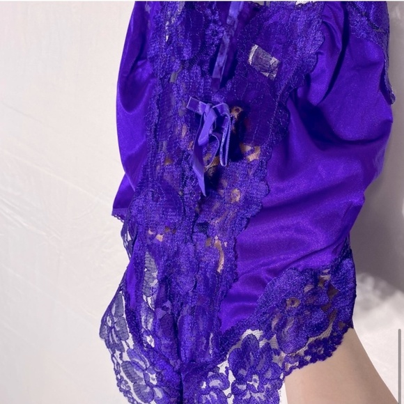 Vintage Purple Satin & Lace Teddy Lingerie With Sheer Jacket M - Picture 11 of 15